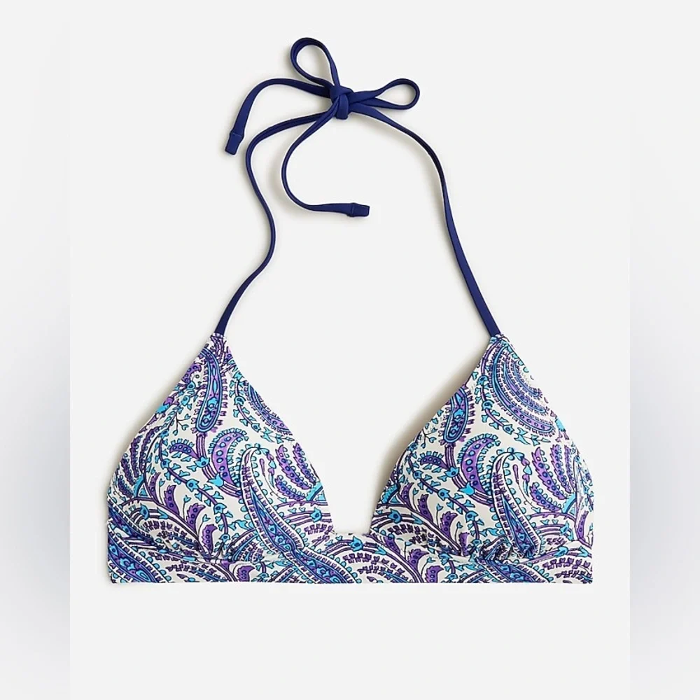 NEW / j.crew Plunge bikini top in purple paisley / B001